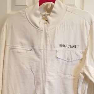 GUESS DUAL-ZIPPER/BUTTON POCKET Sweatshirt (WHITE)